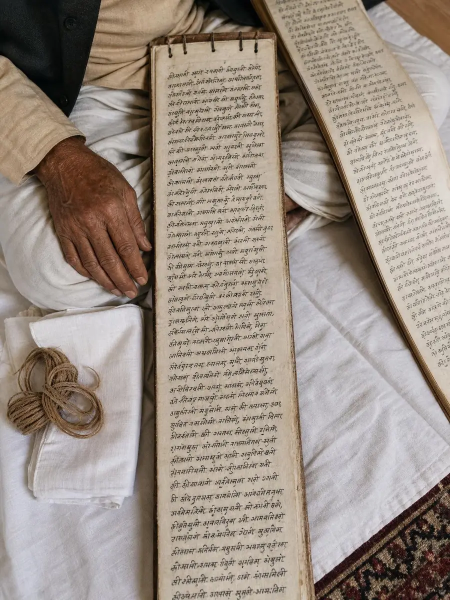 A handwritten family Bahi register kept by a family priest in India